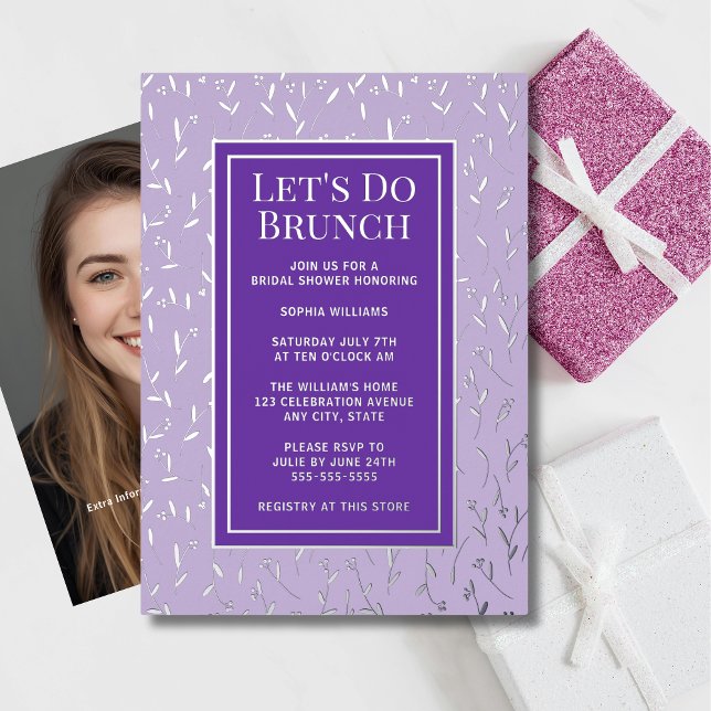 Brunch Brautparty Custom Floral Silver einladen Folieneinladung (Von Creator hochgeladen)