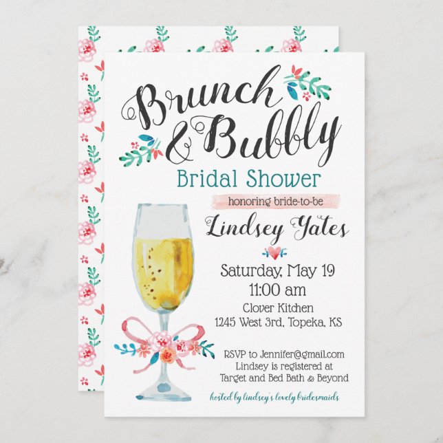 Brunch-Brautparty Einladung (Vorne/Hinten)