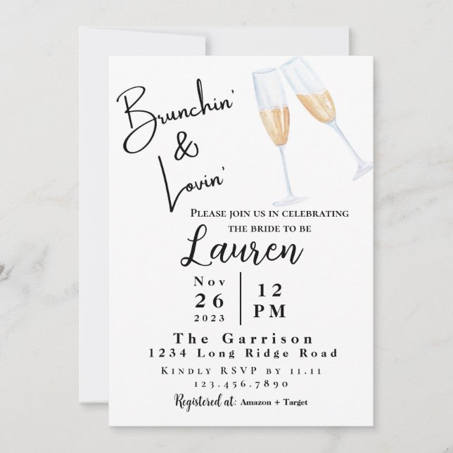 Brunch Bridal Dusche Einladung Brunchin' & Lovin' (Vorderseite)