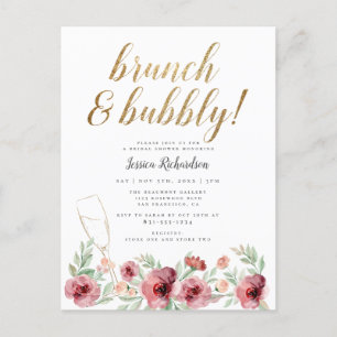Brunch & Bubble  Aquarellfarbenes Brautparty Einladungspostkarte
