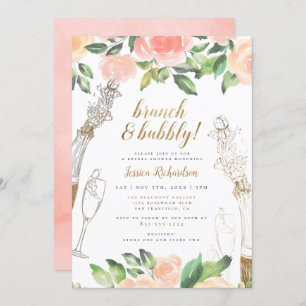 Brunch & Bubble  Champagne Floral Brautparty Einladung