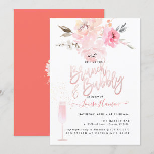 Brunch+Bubbly, Aquarell Blush Pink Peonys Einladung