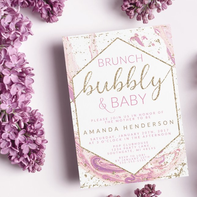 Brunch Bubbly & Baby Marble Baby Shower Einladung (Von Creator hochgeladen)