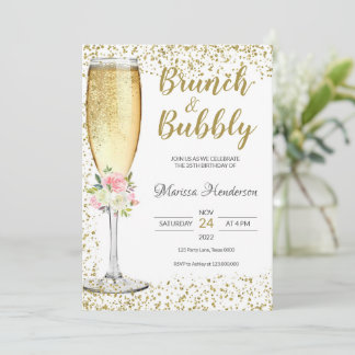 Brunch & Bubbly Birthday Pink Floral Einladung