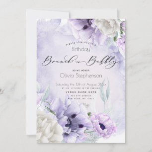 Brunch Bubbly Birthday Watercolor Lilac Poppy Einladung