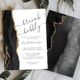 Brunch & Bubbly Black Gold Agate Brautparty Einladung