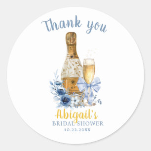 BRUNCH & BUBBLY Blaue Blumengeburtstagsfeier  Runder Aufkleber