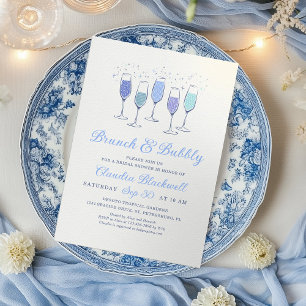 Brunch & Bubbly Blue Brautparty Einladung