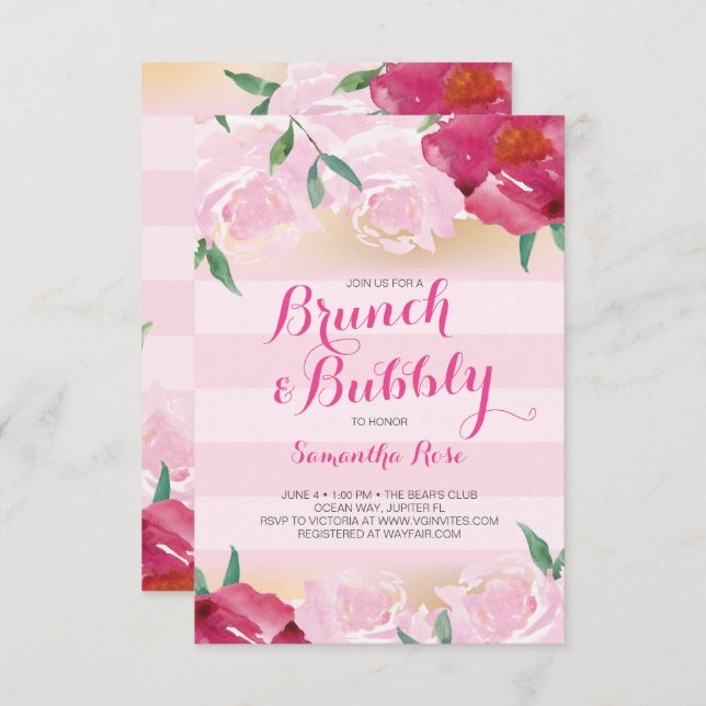 Brunch & Bubbly Blume Brautparty Einladung (Vorne/Hinten)