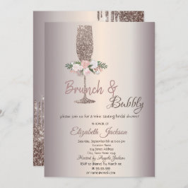 Brunch & Bubbly Blume Rose Gold Brautparty Einladung