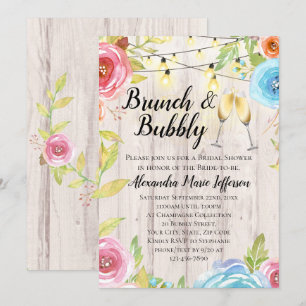 Brunch Bubbly Blumen Landhaus Lichterkette Hochzei Einladung