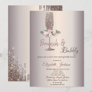 Brunch & Bubbly Blumen Rose Gold Brautparty Einladung