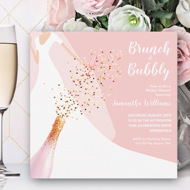 Brunch Bubbly Blush Pink Brautparty Einladung (Von Creator hochgeladen)