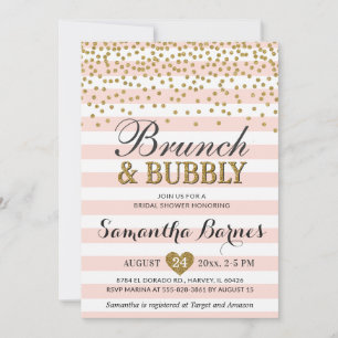 Brunch Bubbly Blush Pink Gold Brautparty Einladung