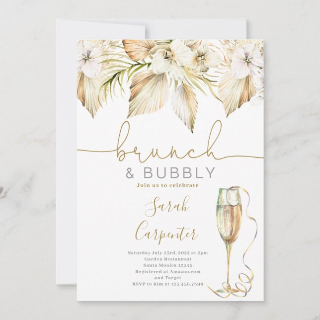 Brunch & Bubbly Boho Bridal Dusche Einladung (Vorderseite)
