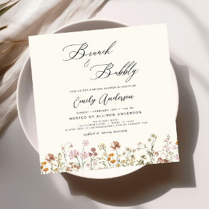 Brunch & Bubbly Boho Wildblume Brautparty Einladung