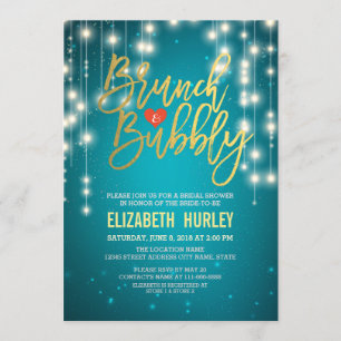 Brunch Bubbly Brautbad Gold Schrift Türkis Einladung