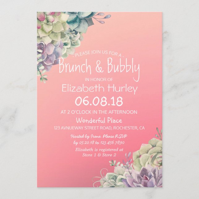 Brunch & Bubbly Brautparty Aquarell Einladung (Vorderseite)