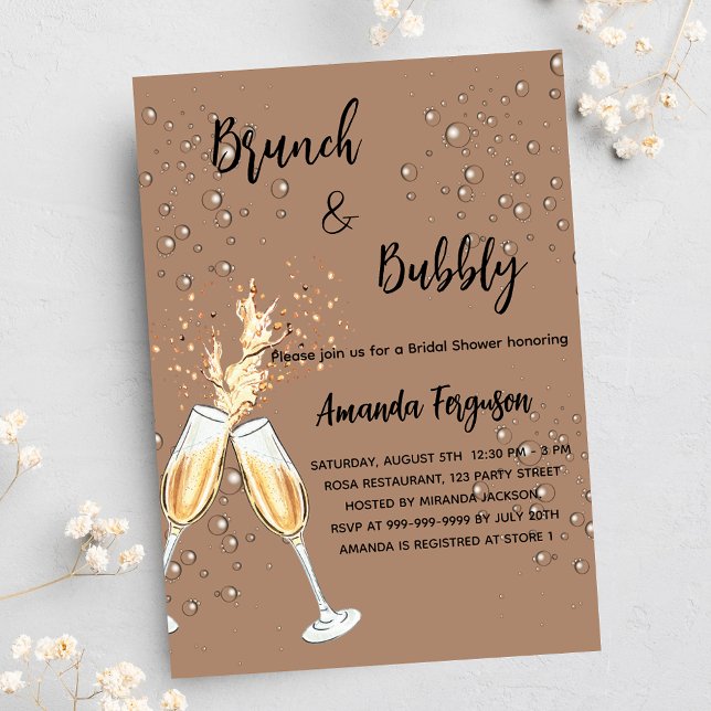 Brunch Bubbly Brautparty Blasen latte Luxus Einladung (Von Creator hochgeladen)