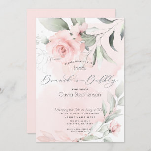 Brunch Bubbly Brautparty Blassrosa Blüten Einladung