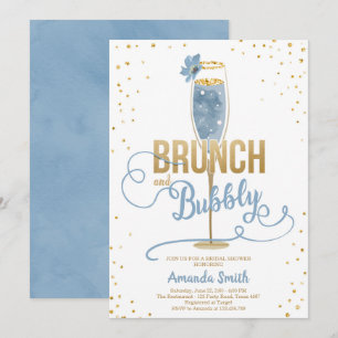 Brunch & Bubbly Brautparty Blue Gold Champagne  Einladung