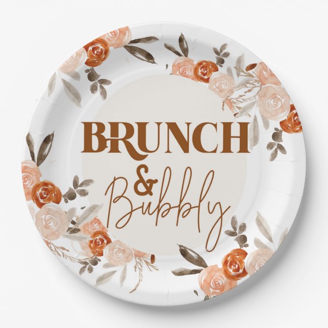 Brunch & Bubbly, Brautparty, Blumenbridal Pappteller (Vorderseite)