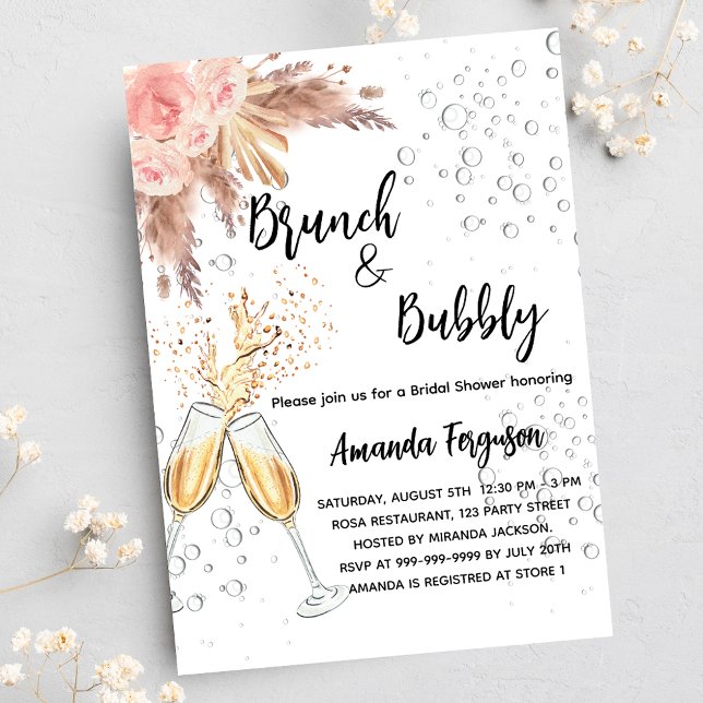 Brunch Bubbly Brautparty Blush Pampen Luxus Einladung (Von Creator hochgeladen)