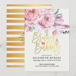 Brunch & Bubbly Brautparty Boho Floral Feather Einladung