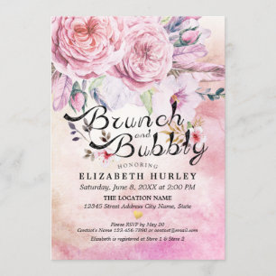 Brunch & Bubbly Brautparty Boho Floral Feather Einladung