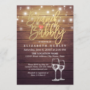 Brunch & Bubbly Brautparty Champagner Glass Wood Einladung