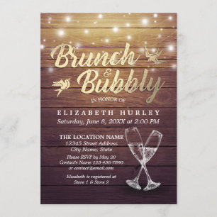 Brunch & Bubbly Brautparty Champagner Glass Wood Einladung