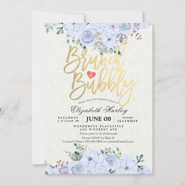 Brunch Bubbly Brautparty Chic Watercolor Floral Einladung (Vorderseite)