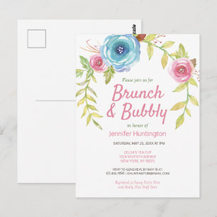 Brunch & Bubbly Brautparty Einladung mit Blumenmot Postkarte