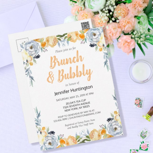 Brunch & Bubbly Brautparty Floral Boho Postkarte (Von Creator hochgeladen)