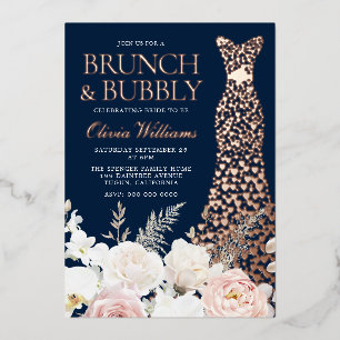Brunch & Bubbly Brautparty Floral Rose Gold Folieneinladung
