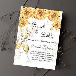 Brunch Bubbly Brautparty Goldblasen elegant Einladungspostkarte
