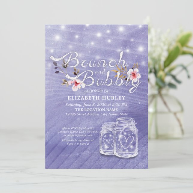 Brunch Bubbly Brautparty Mason Jar String Light Einladung (Stehend Vorderseite)