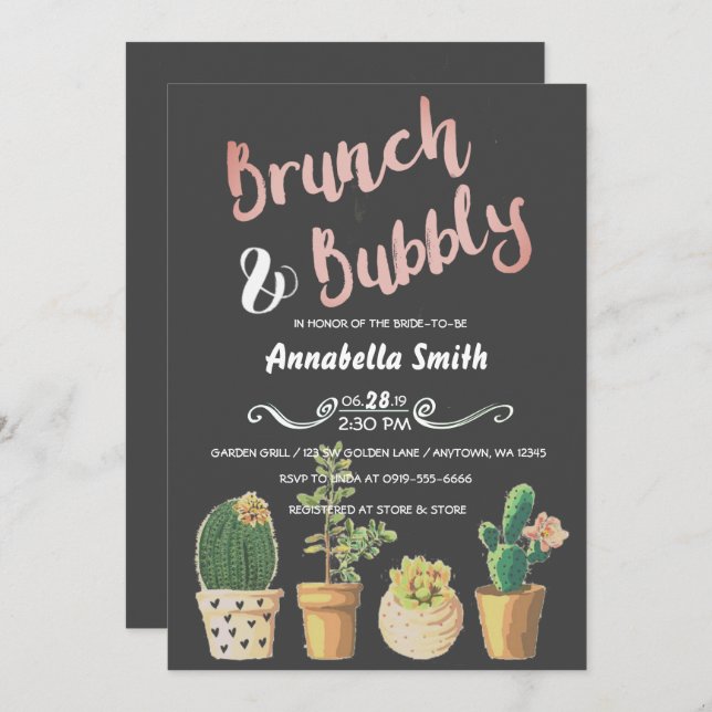 Brunch & Bubbly Brautparty mit Blumenmuster Einladung (Vorne/Hinten)