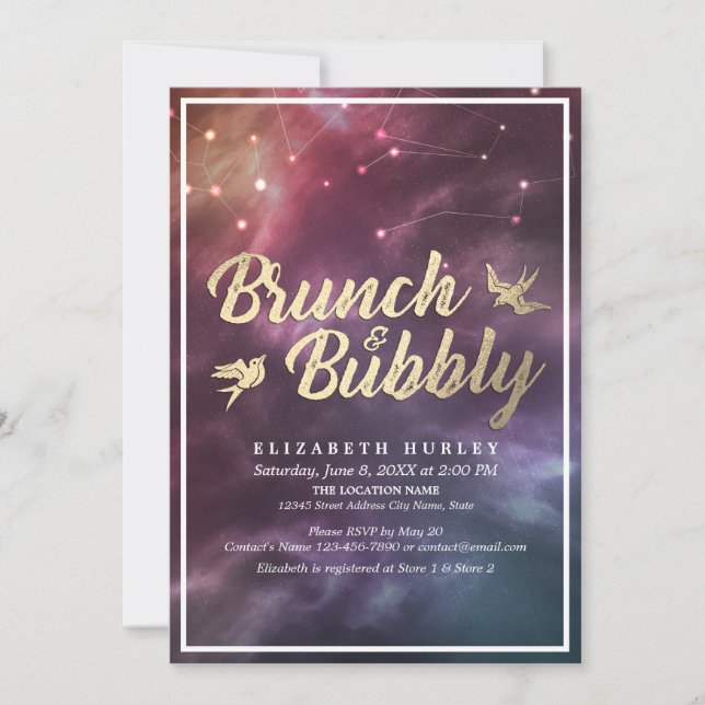 Brunch Bubbly Brautparty Night Stars Sky Galaxy Einladung (Vorderseite)