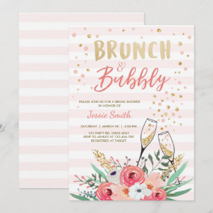 Brunch & Bubbly Brautparty Pink Gold Champagne Einladung