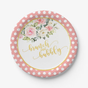 Brunch & Bubbly Brautparty Plate - rosa Punkte Pappteller