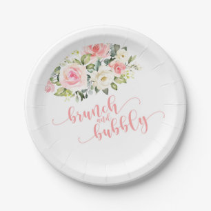 Brunch & Bubbly Brautparty Plate - Rosa Text Pappteller