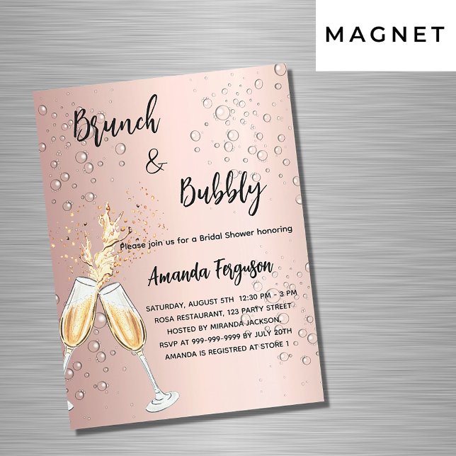 Brunch Bubbly Brautparty Rose Blasen Luxus Magneteinladung (Von Creator hochgeladen)