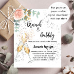 Brunch Bubbly Brautparty Rose Einladung Flyer<br><div class="desc">Bitte beachten Sie, dass diese Einladung auf Flyer Papier und sehr dünn ist. Umschläge sind nicht enthalten. Für dickere Einladungen (gleiche Gestaltung) besuchen Sie bitte unseren Shop. Ein modernes, stilvolles und glamouröses Brautparty für einen Bubbly Brunch. Weißer Hintergrund mit Bläschen, Flöten, Gläsern, goldener Rose und Eukalyptusgrün. Der Name ist mit...</div>