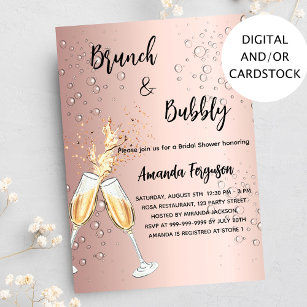Brunch Bubbly Brautparty Rose Goldblasen Einladung