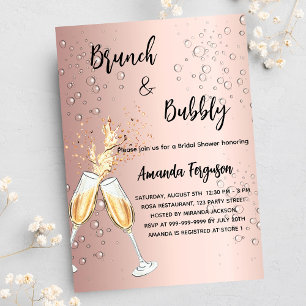 Brunch Bubbly Brautparty Rose Goldblasen Einladungspostkarte