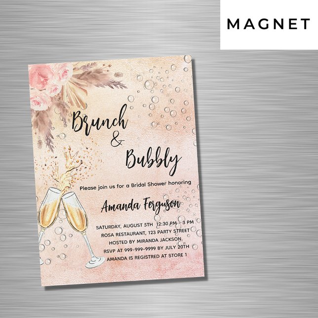 Brunch Bubbly Brautparty Rose Pampen Luxus Magneteinladung (Von Creator hochgeladen)