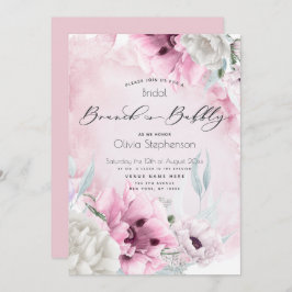 Brunch Bubbly Brautparty Watercolor Pink Poppe Einladung