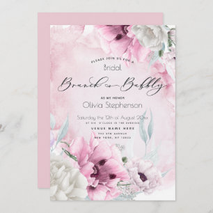 Brunch Bubbly Brautparty Watercolor Pink Poppe Einladung