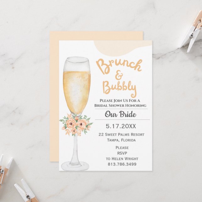 Brunch & Bubbly Bridal Dusche Einladung (Vorderseite/Rückseite Beispiel)